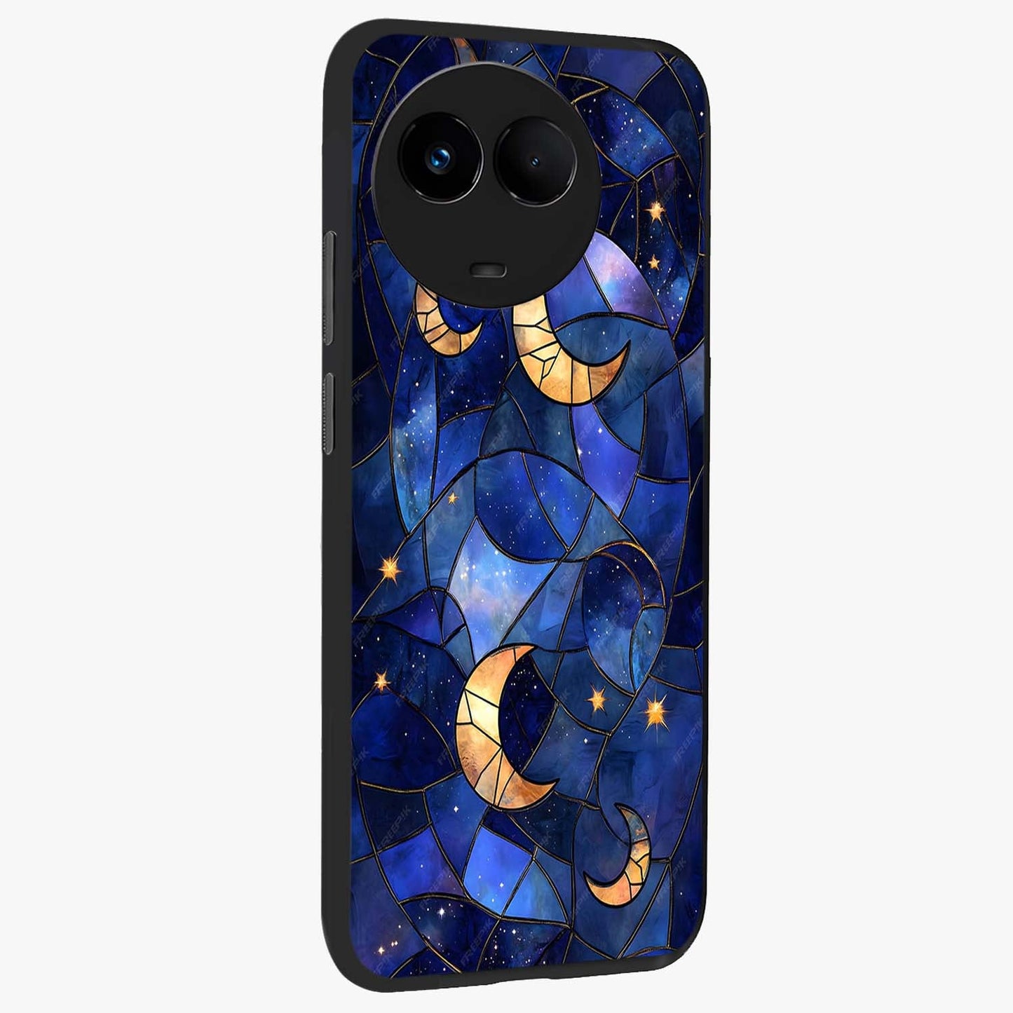 Starlit Sky Tapestry Glass Case upright view showcasing elegant starry sky artwork with cosmic decorative theme.