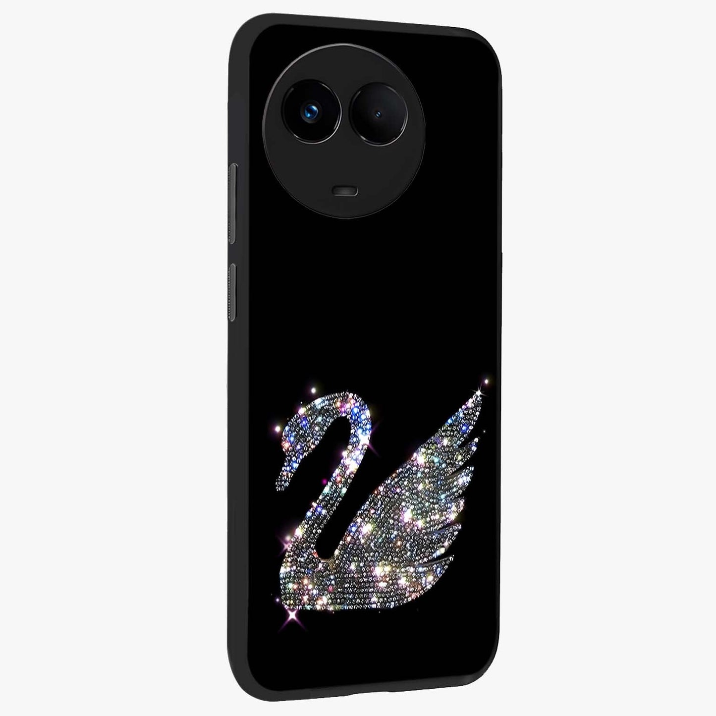 Starlit Swan Grace Glass Case upright view showcasing beautiful swan artwork with peaceful night themed design.