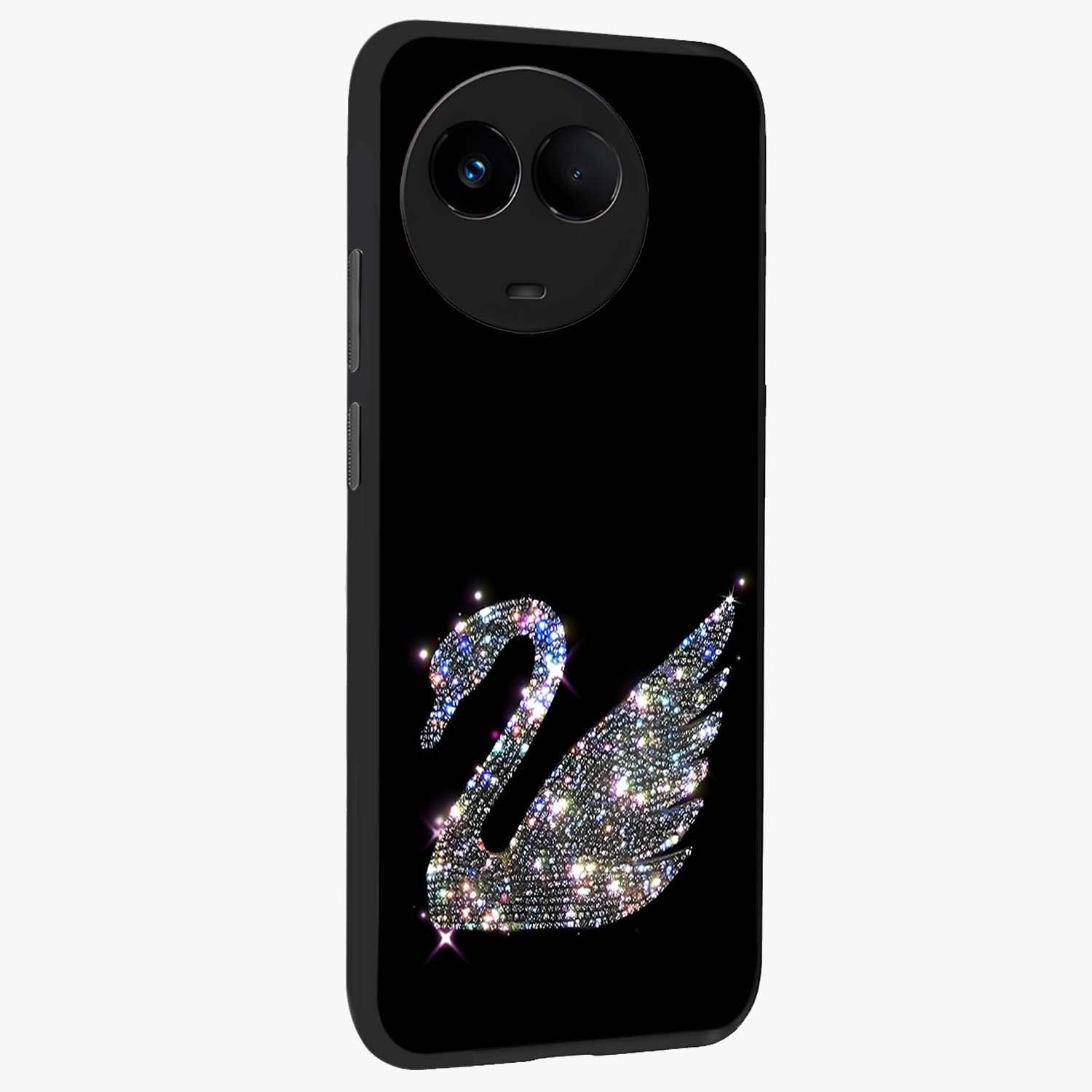 Starlit Swan Grace Glass Case upright view showcasing beautiful swan artwork with peaceful night themed design.