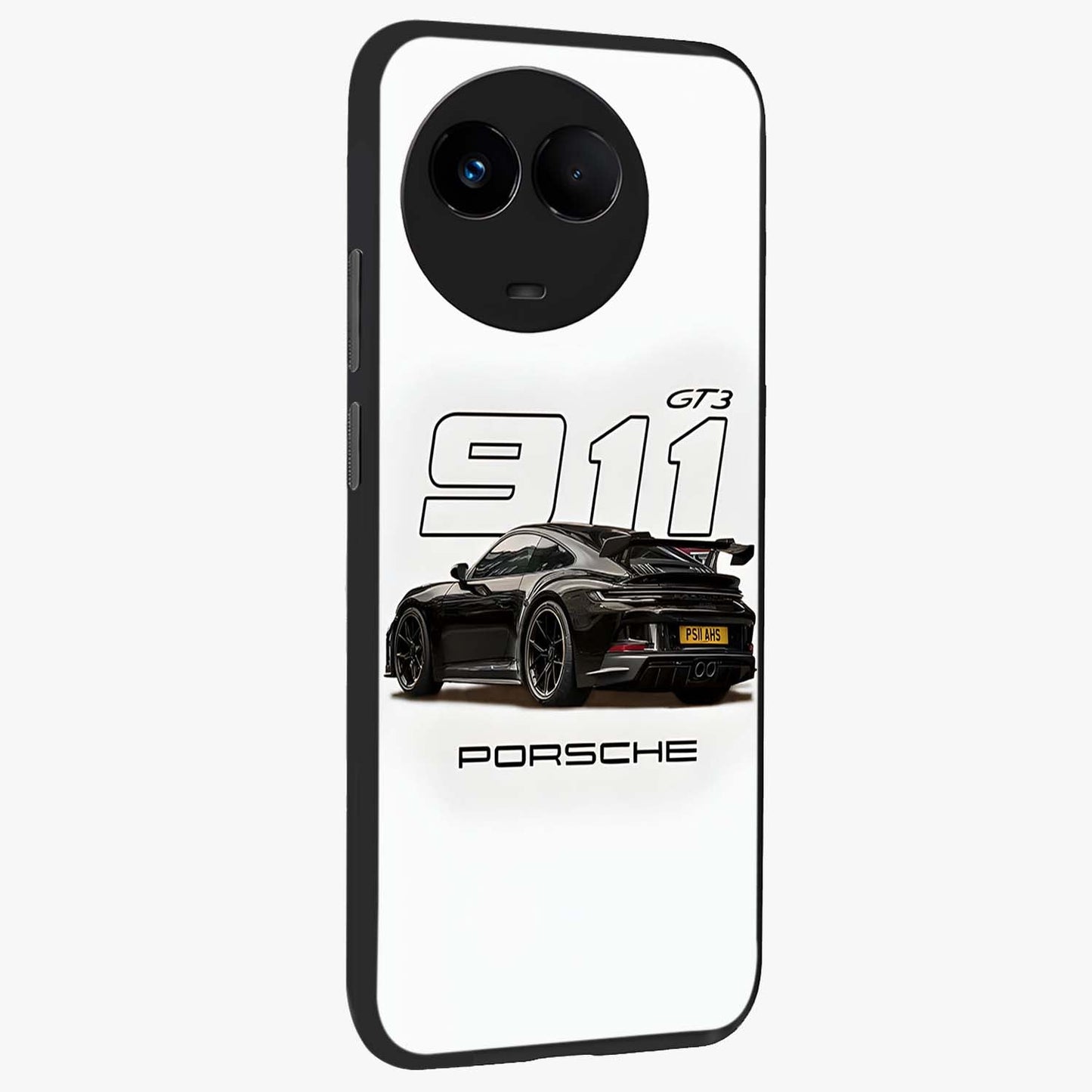 Turbo Legacy Icon Glass Case upright view showcasing bold racing inspired artwork with classic car theme.