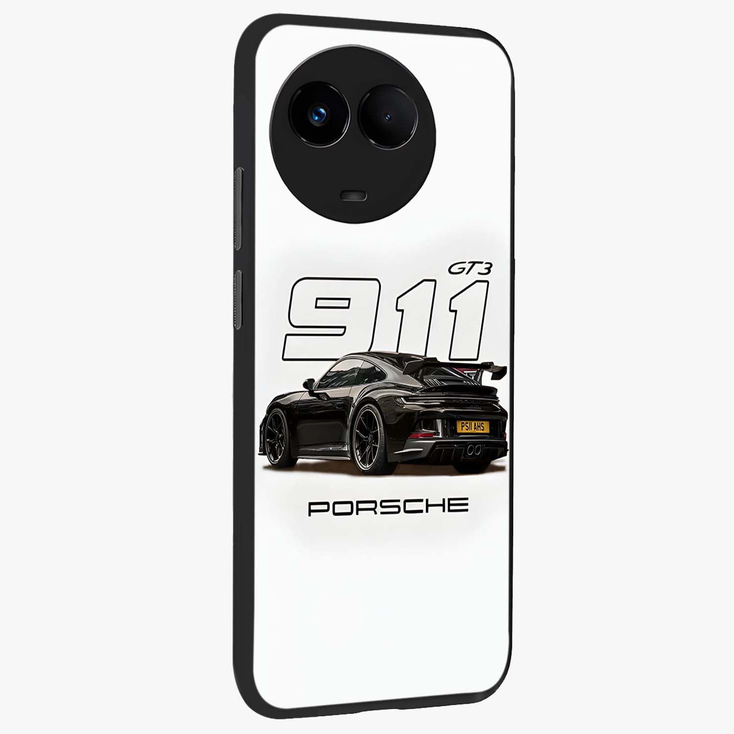 Turbo Legacy Icon Glass Case upright view showcasing bold racing inspired artwork with classic car theme.
