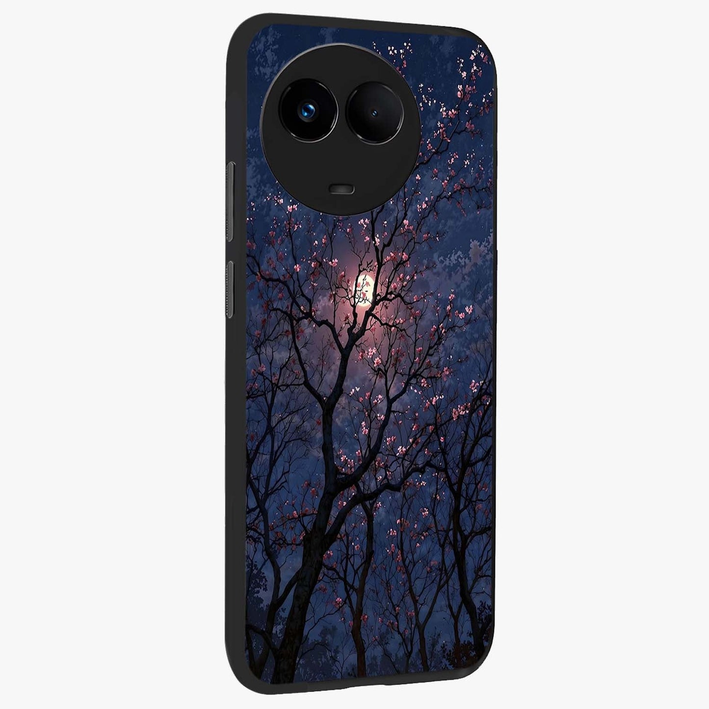 Twilight Sakura Serenade Glass Case upright view showcasing beautiful cherry blossom artwork with serene evening theme.
