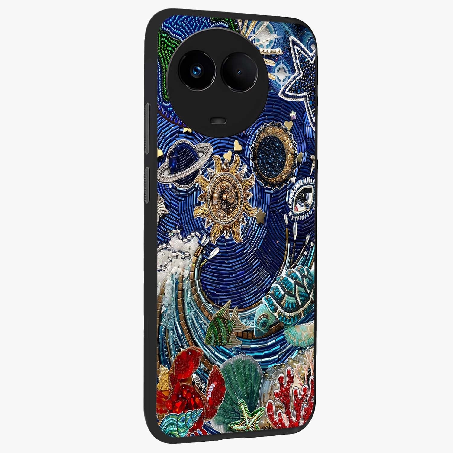 Universe Underwater Spark Glass Case upright view showcasing magical underwater galaxy artwork with vibrant cosmic theme.