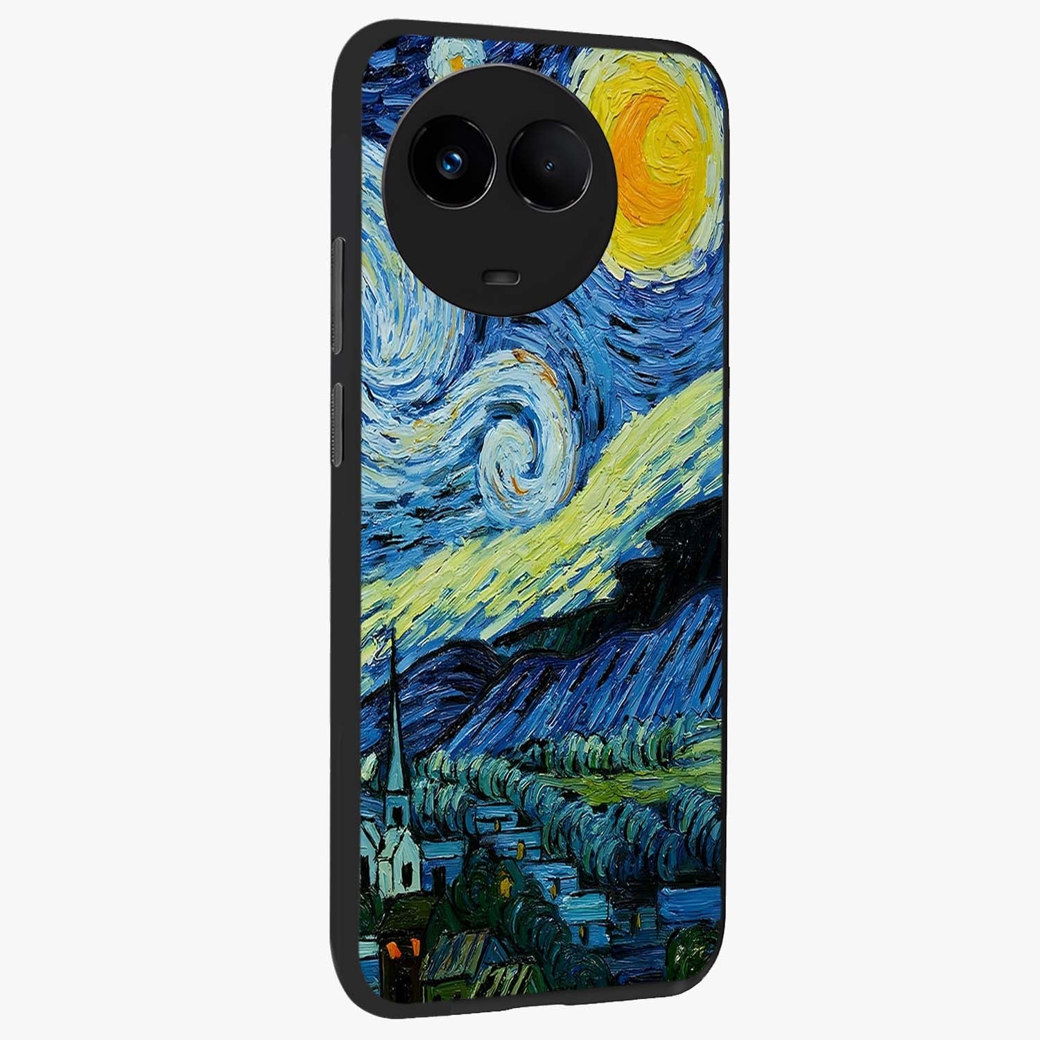 Van Gogh Art Glass Case upright view showcasing expressive painting style artwork with timeless artistic theme.