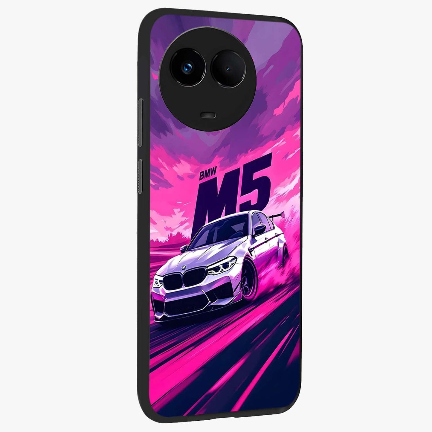 Velocity Drift Pulse Glass Case upright view showcasing powerful racing artwork with energetic motorsport theme.