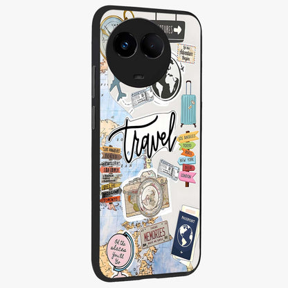 Wanderlust Journal Glass Case upright view showcasing wanderlust inspired artwork with creative exploration theme.