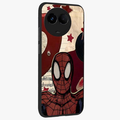 Web Warrior Vibes Glass Case upright view showcasing energetic superhero artwork with bold action theme.