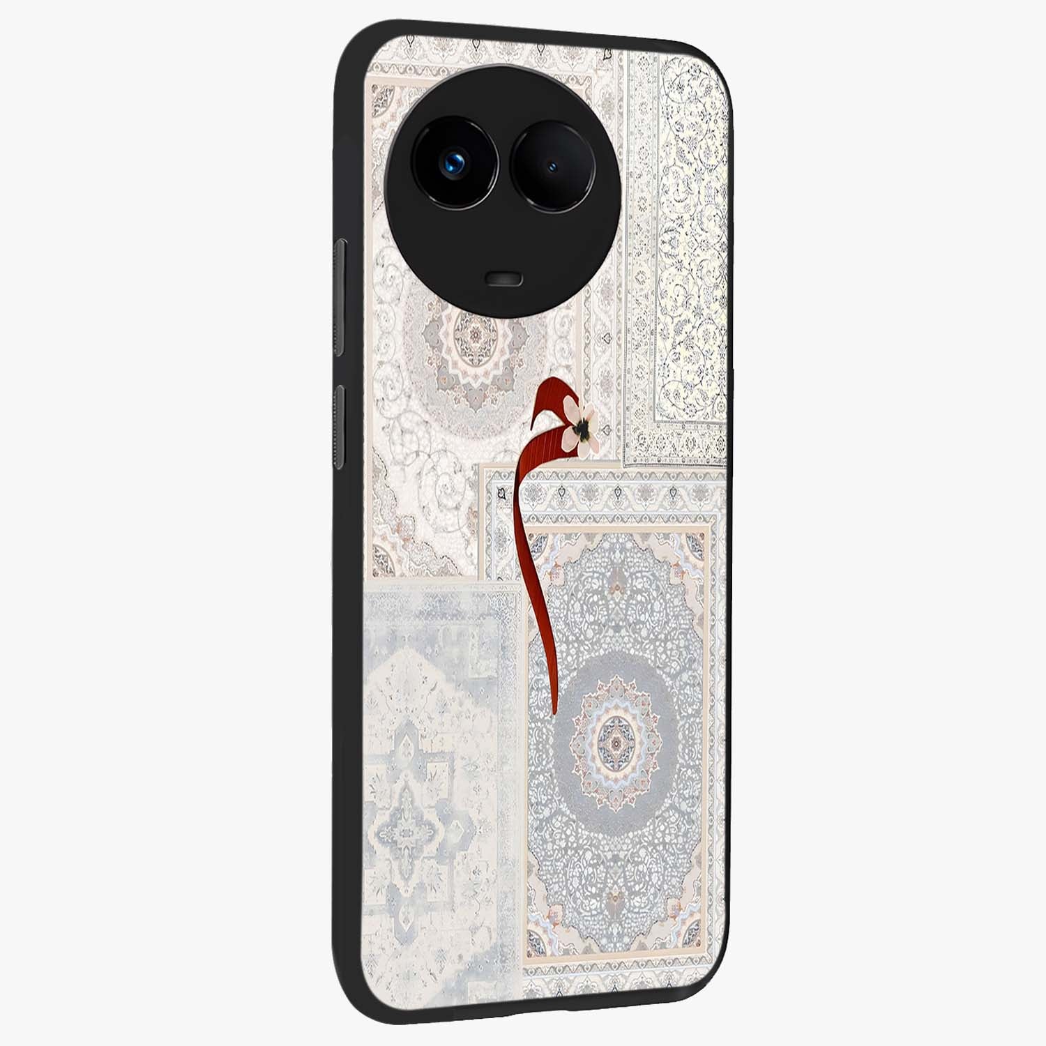 White Aesthetic Bow Glass Case upright view showcasing delicate ribbon bow artwork with cute minimalist theme.