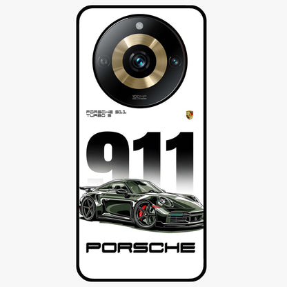 911 Turbo Dominance Glass Case showing clean flat back view with bold 911 sports car artwork and glossy glass finish.