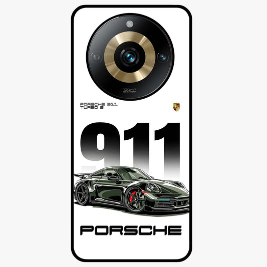911 Turbo Dominance Glass Case showing clean flat back view with bold 911 sports car artwork and glossy glass finish.