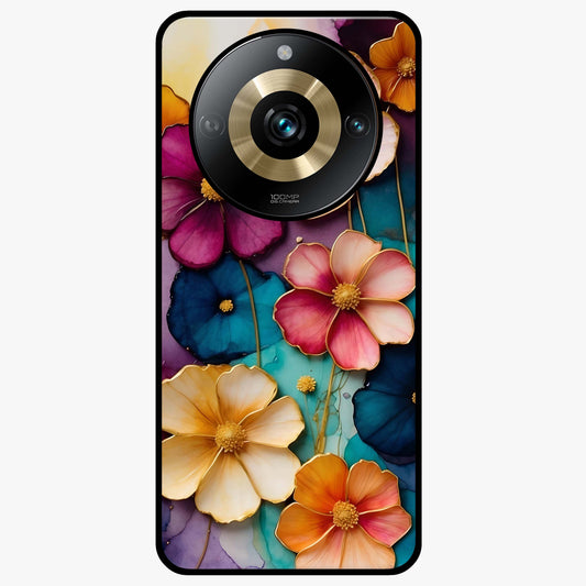 Artlyn Grace Flower Pattern Glass Case showing flat back view with elegant floral pattern artwork and glossy glass finish.