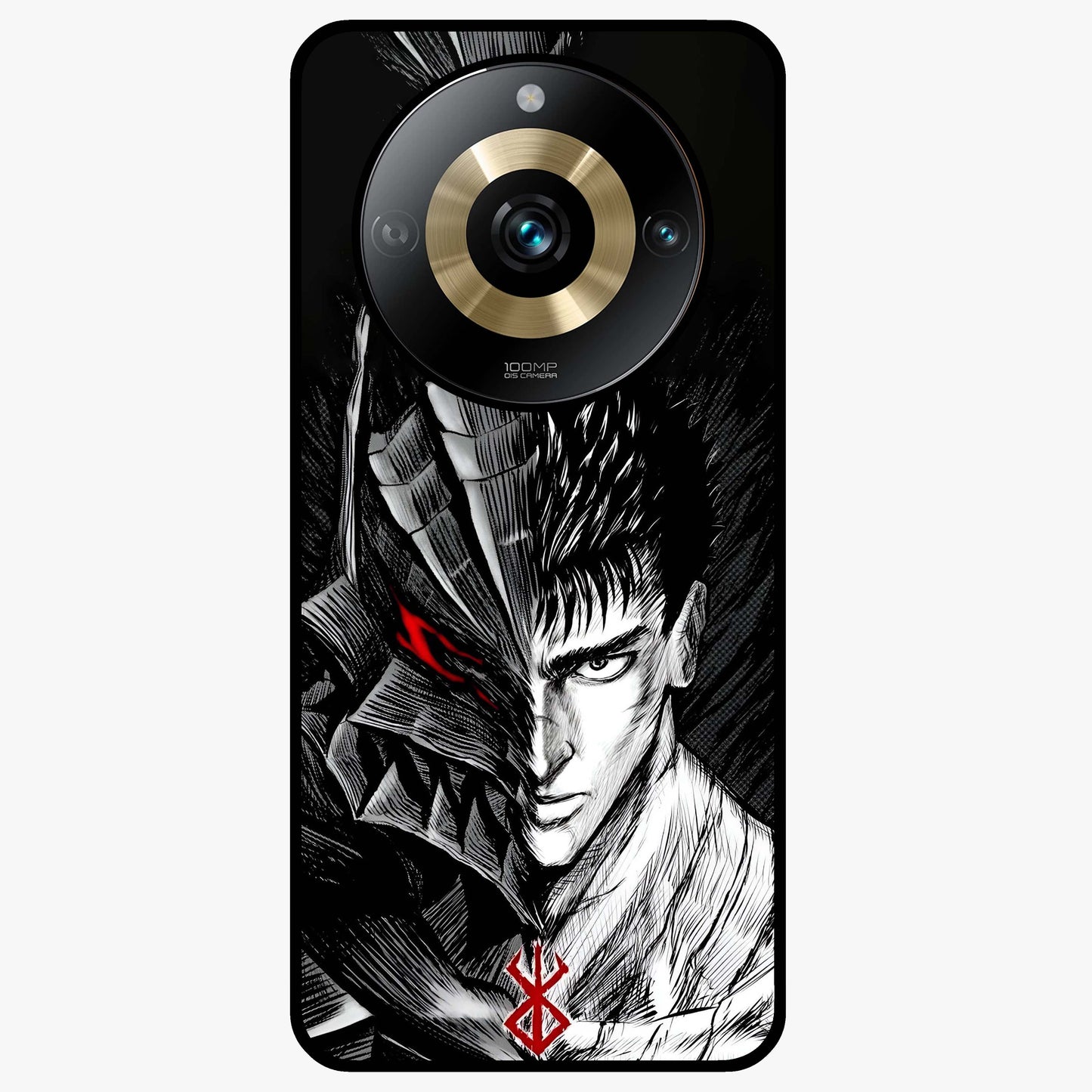 Berserker Blood Oath Glass Case showing flat back view with fierce warrior inspired artwork and glossy glass finish.