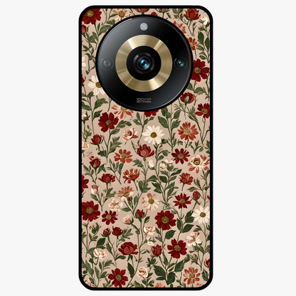 Biege Flower With Leaf Glass Case showing flat back view with soft beige floral artwork and glossy glass finish.