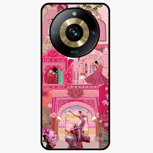 Blossoms of Rajasthan Glass Case showing flat back view with traditional floral artwork inspired by Rajasthan and glossy glass finish.
