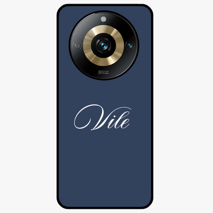 Blue Background Personalized Custom Name Glass Case showing flat back view with minimal blue background and custom name design.