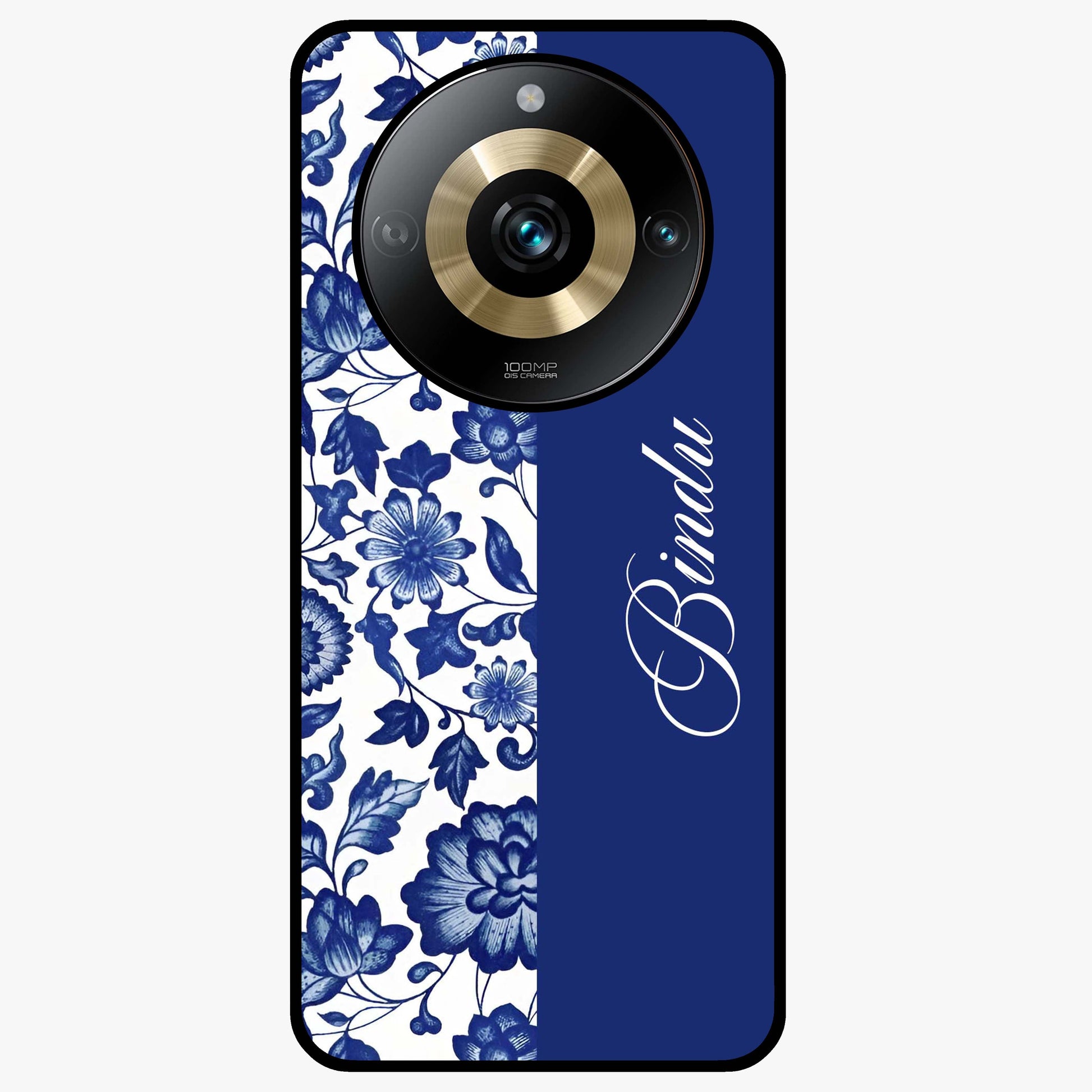Blue Vintage Floral Pattern Glass Case upright view showcasing timeless floral illustration with vintage inspired style.
