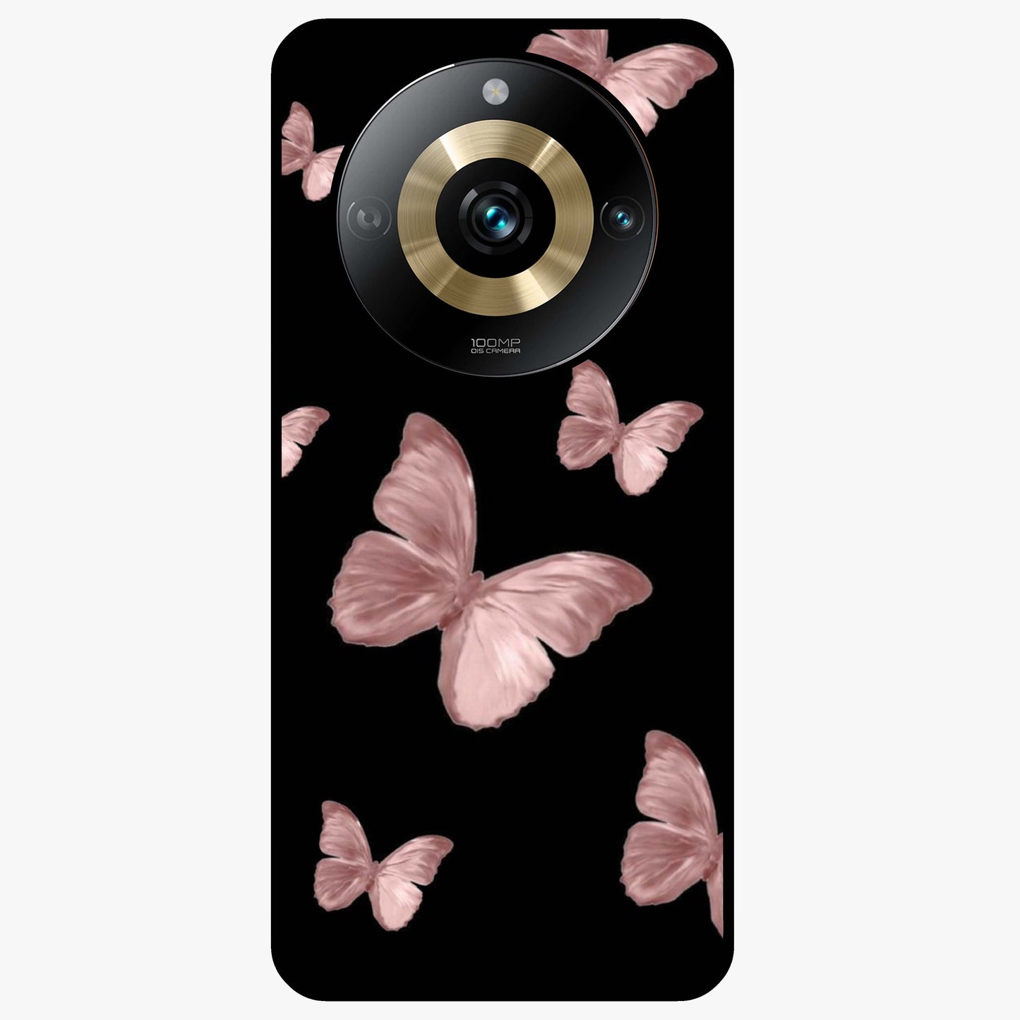 Butterfly Pattern Glass Case showing flat back view with elegant butterfly pattern artwork and glossy glass finish.