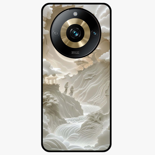 Celestial Origami Glass Case showing flat back view with artistic origami inspired celestial artwork and glossy glass finish.