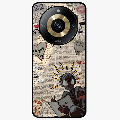 City Dream Sketch Glass Case showing flat back view with artistic city skyline sketch artwork and glossy glass finish.