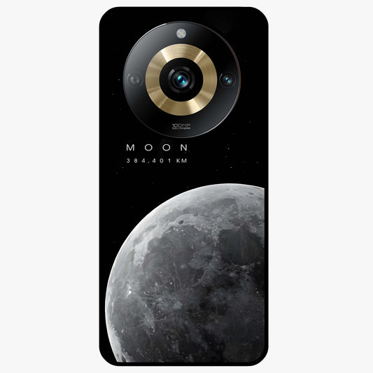 Cosmic Moon Glow Glass Case showing flat back view with glowing moon artwork and glossy glass finish.