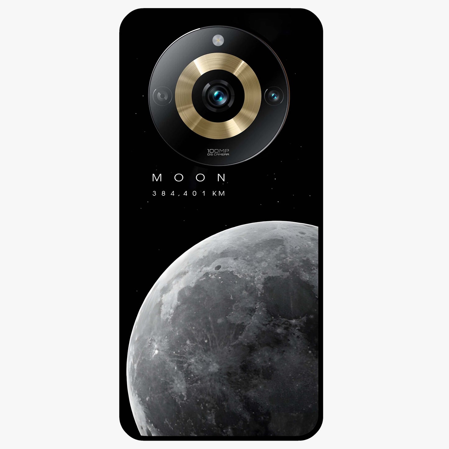 Cosmic Moon Glow Glass Case showing flat back view with glowing moon artwork and glossy glass finish.