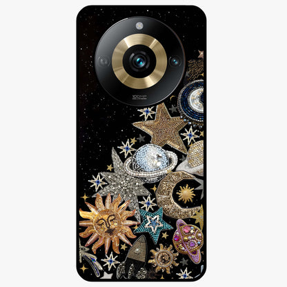 Cosmic Sparkle Dreams Glass Case showing flat back view with sparkling cosmic artwork and glossy glass finish.