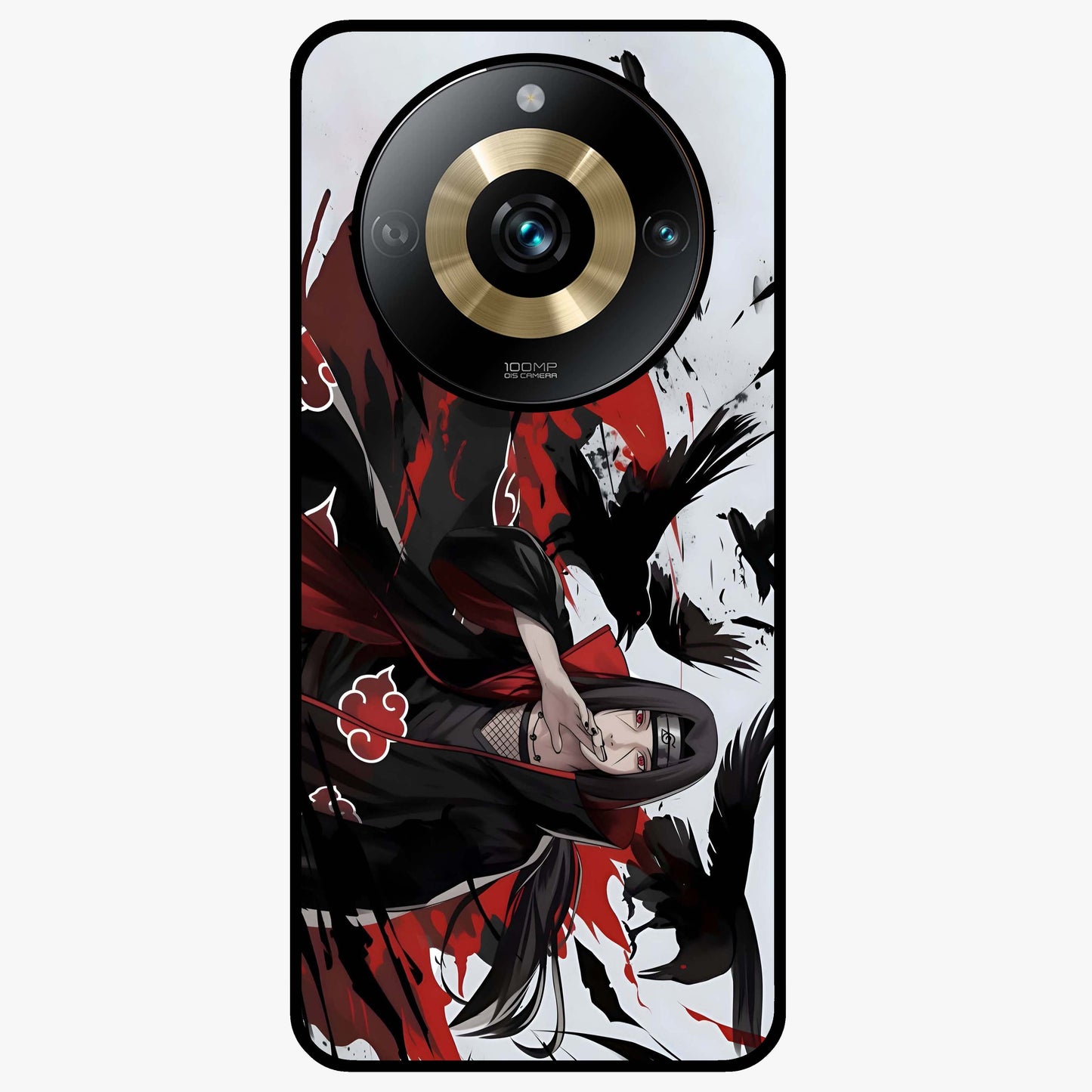 Crimson Crow Illusion Glass Case showing flat back view with artistic crow illusion artwork and glossy glass finish.