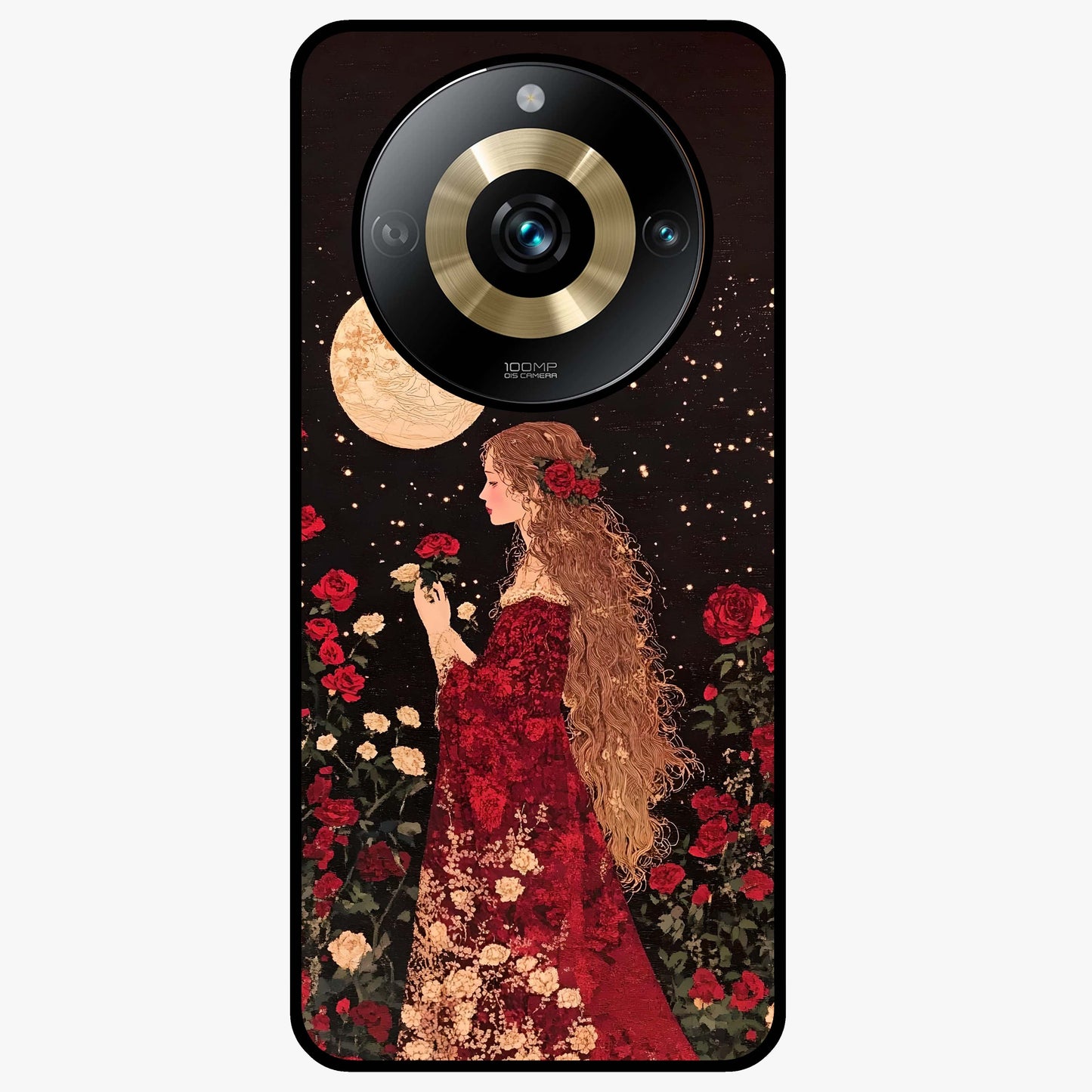 Crimson Dreams Glass Case showing flat back view with dreamy crimson artwork and glossy glass finish.