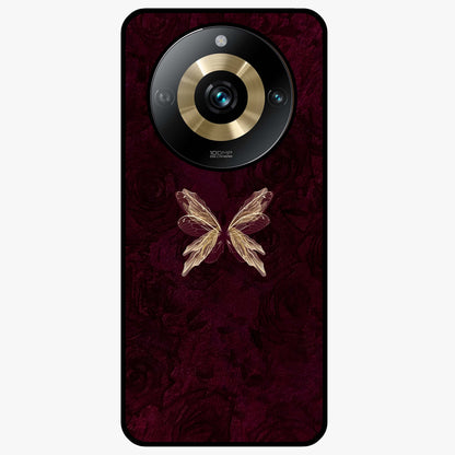 Crimson Fade Butterfly Glass Case showing flat back view with fading butterfly artwork and glossy glass finish.