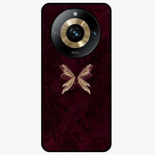 Crimson Fade Butterfly Glass Case showing flat back view with fading butterfly artwork and glossy glass finish.