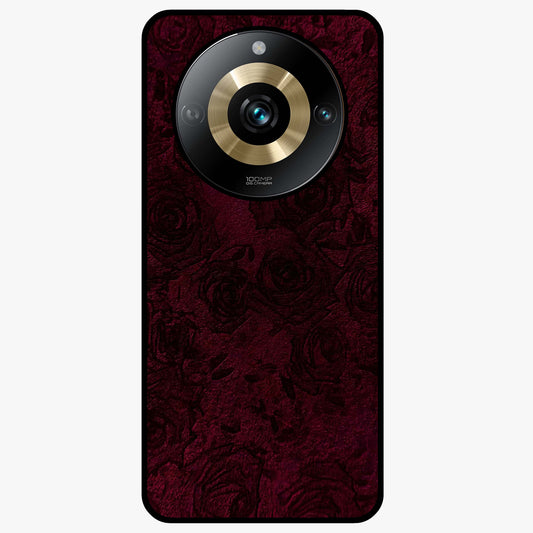 Crimson Fade Flow Glass Case showing flat back view with flowing crimson gradient artwork and glossy glass finish.