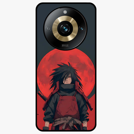 Crimson Moon Warlord Glass Case showing flat back view with mystical moon warrior artwork and glossy glass finish.
