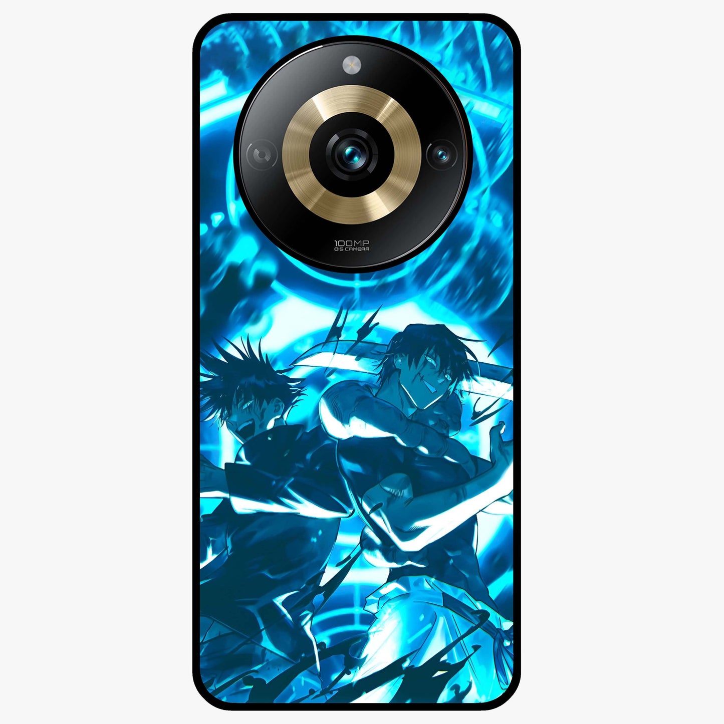 Cursed Energy Clash Glass Case showing flat back view with intense cursed energy artwork and glossy glass finish.