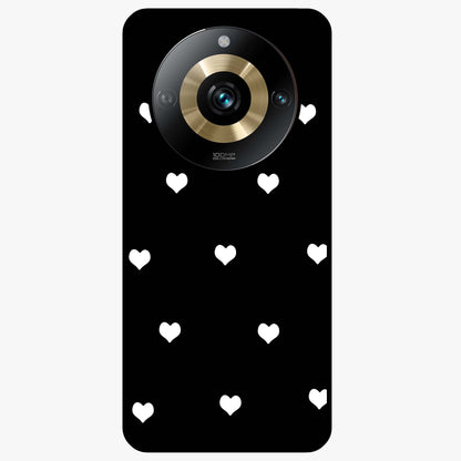 Cute And Simple White Hearts Glass Case showing flat back view with minimal white heart pattern and glossy glass finish.