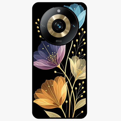 Delicate Multicolor Flowers Glass Case showing flat back view with vibrant floral artwork and glossy glass finish.