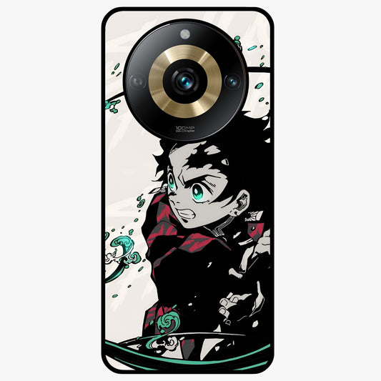 Demon Slayer Glass Case showing flat back view with bold anime inspired artwork and glossy glass finish.