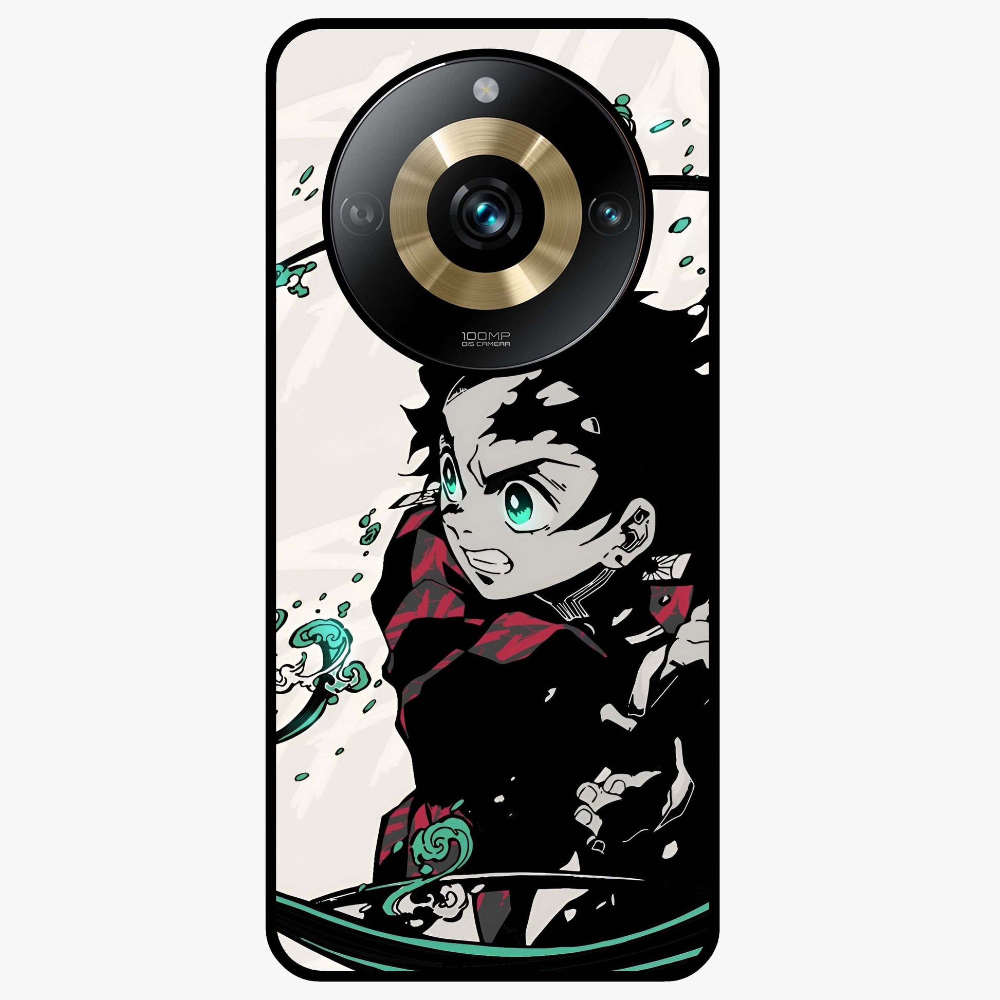 Demon Slayer Glass Case showing flat back view with bold anime inspired artwork and glossy glass finish.