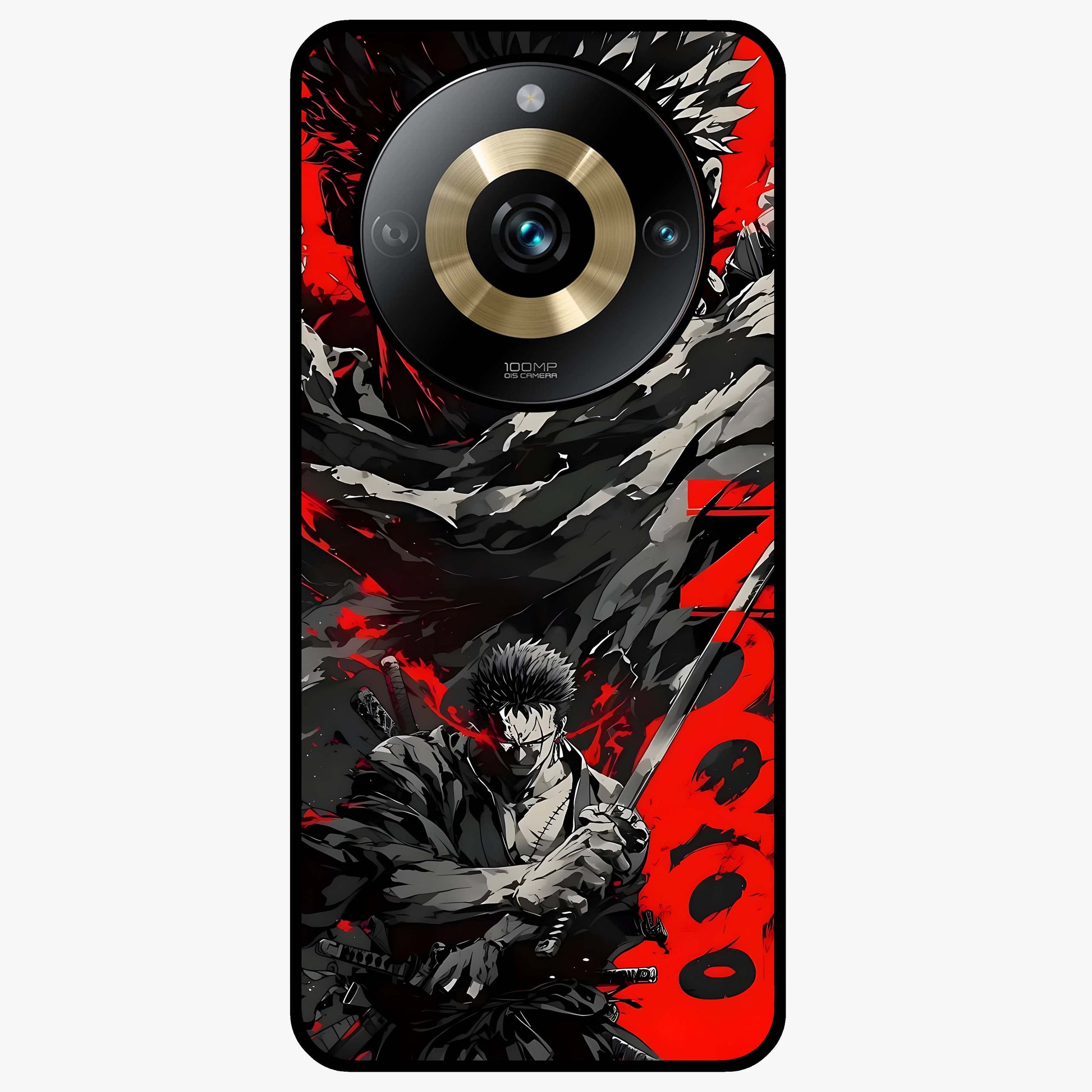 Demon Sword Resolve Glass Case showing flat back view with fierce sword warrior artwork and glossy glass finish.