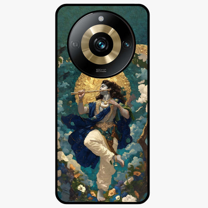 Divine Krishna Art Glass Case showing flat back view with Lord Krishna artwork and glossy glass finish.