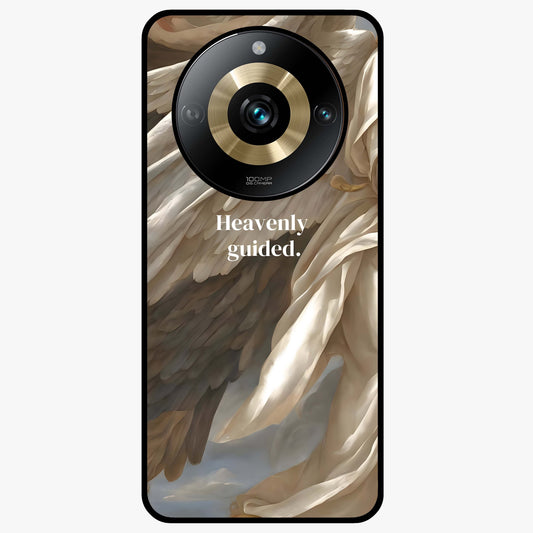 Divine Winged Grace Glass Case showing flat back view with elegant wing inspired artwork and glossy glass finish.