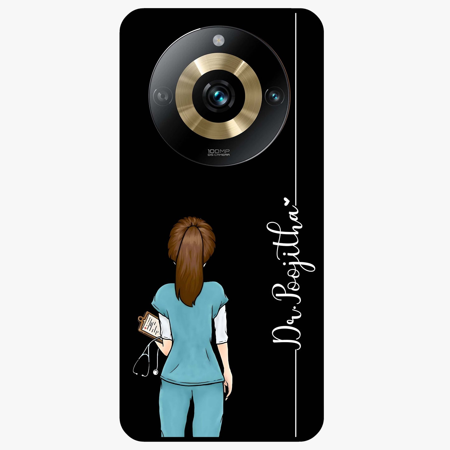 Doctor Pattern Custom Name Glass Case showing flat back view with medical themed pattern and personalized name design.