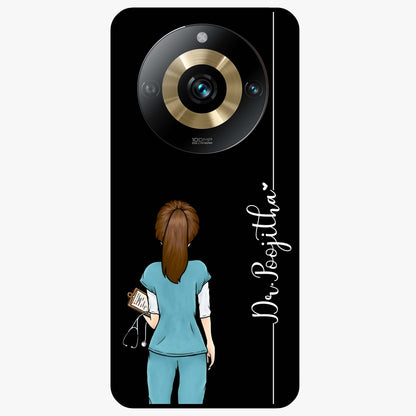Doctor Pattern Custom Name Glass Case showing flat back view with medical themed pattern and personalized name design.