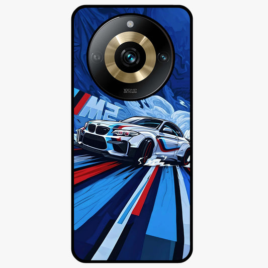Drift Power Rush Glass Case showing flat back view with dynamic racing inspired artwork and glossy glass finish.