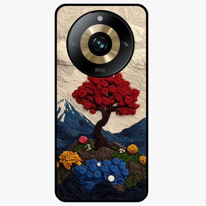 Eternal Nature Tapestry Glass Case showing flat back view with intricate nature tapestry artwork and glossy glass finish.