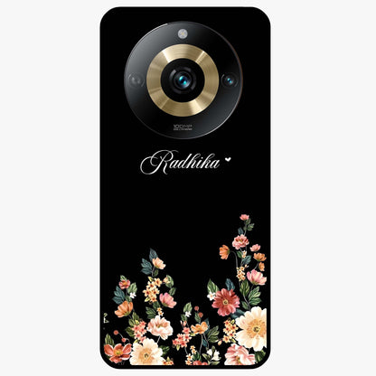 Floral Design With a Custom Personalized Name Glass Case showing flat back view with floral artwork and personalized name design.