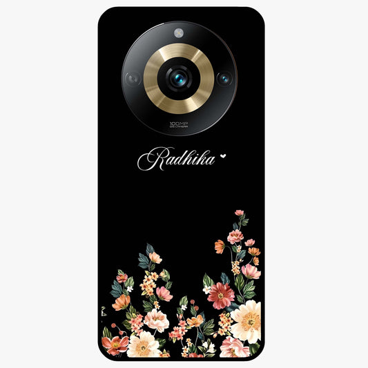 Floral Design With a Custom Personalized Name Glass Case showing flat back view with floral artwork and personalized name design.