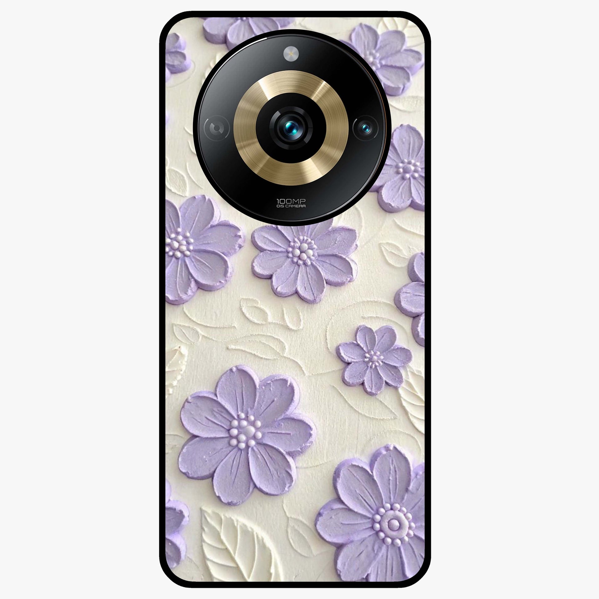 Floral Wall Art With Purple Flowers Glass Case showing flat back view with purple flower artwork and glossy glass finish.