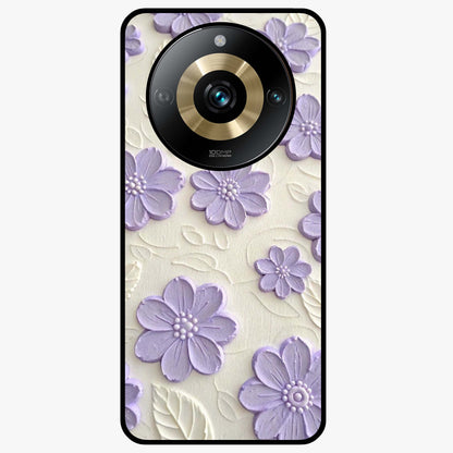 Floral Wall Art With Purple Flowers Glass Case showing flat back view with purple flower artwork and glossy glass finish.
