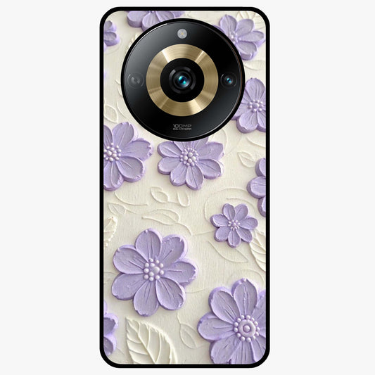 Floral Wall Art With Purple Flowers Glass Case showing flat back view with purple flower artwork and glossy glass finish.
