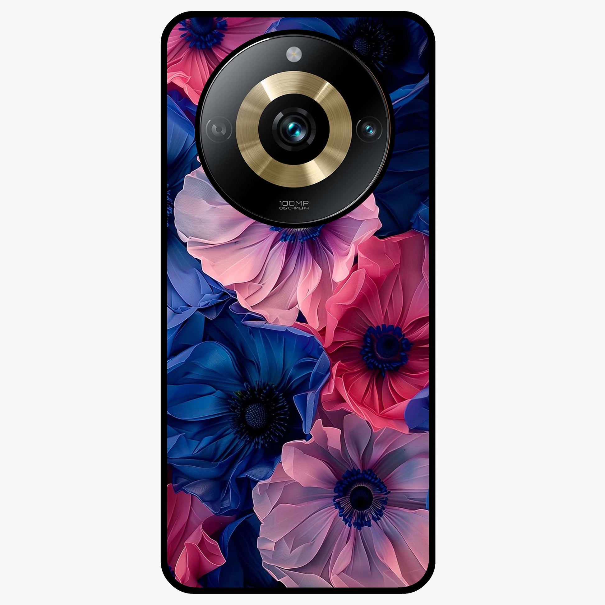 Flower Paper Art Pattern Glass Case showing flat back view with paper cut style floral artwork and glossy glass finish.